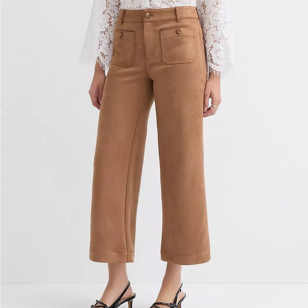 NWT LOFT Tan Wide-Leg Faux Suede Trousers. MSRP $94.95. Size 14 - Picture 2 of 4